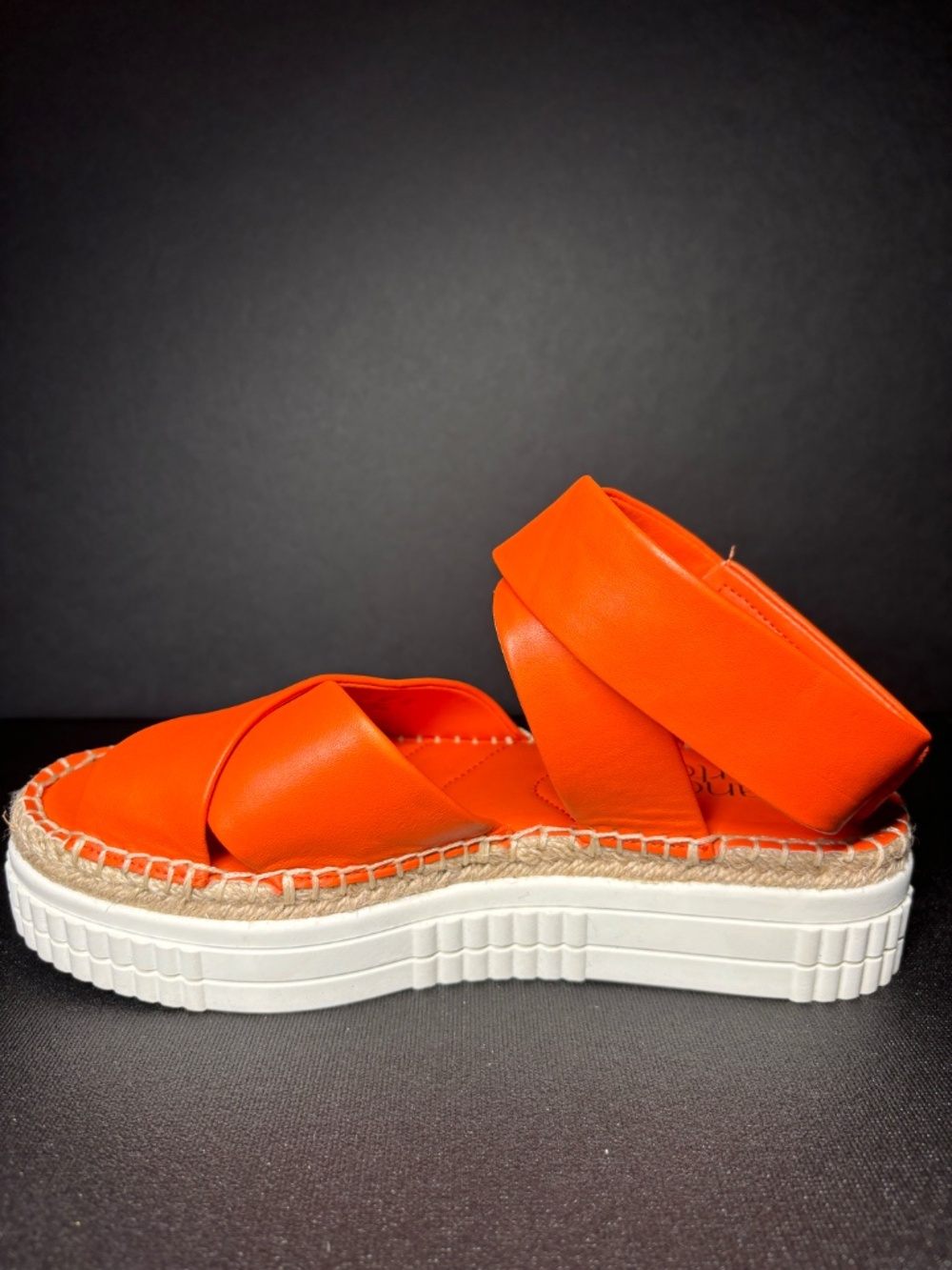 Franco Sarto Neon Orange Leather Platform Espadrille Sandals Size 6 - Picture 7 of 14